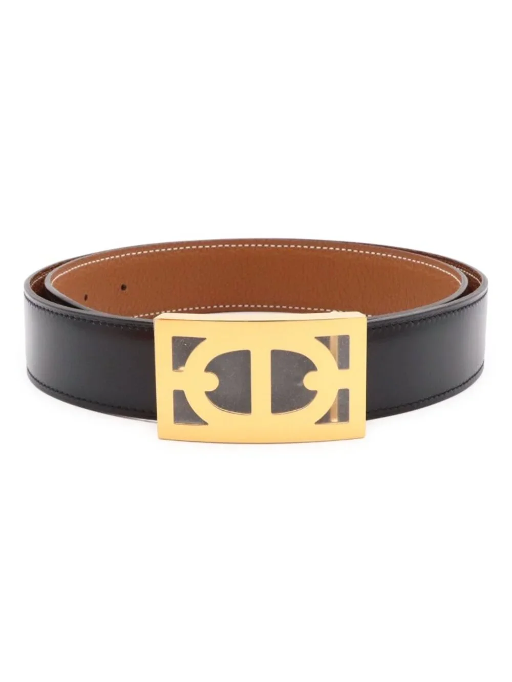 Hermes Chaine D'ancre Reversible Belt Leather Black Brown Gold 85